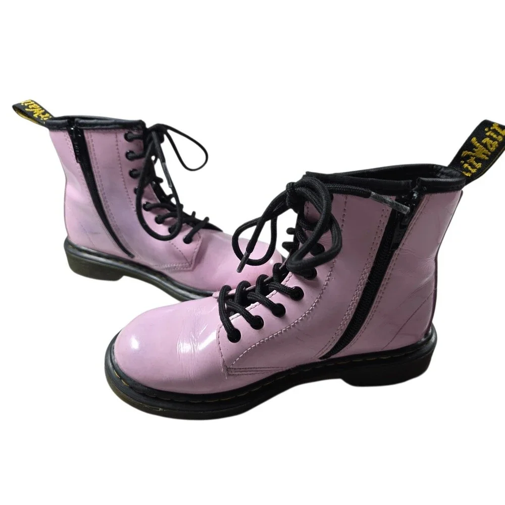 Dr. Martens 1460‎ J Pink Patent Leather Toddler Girls Size 2 Combat Ankle Boots